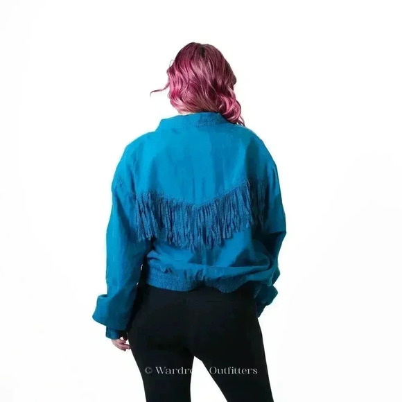 Vintage 80s Western Fringe Tassel Bright Blue Jacket - Picture 5 of 8